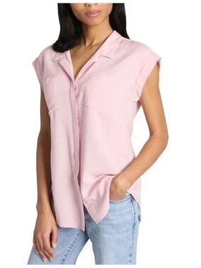 Jachs Girlfriend Pink Short Sleeve Button Down Blouse Size Large